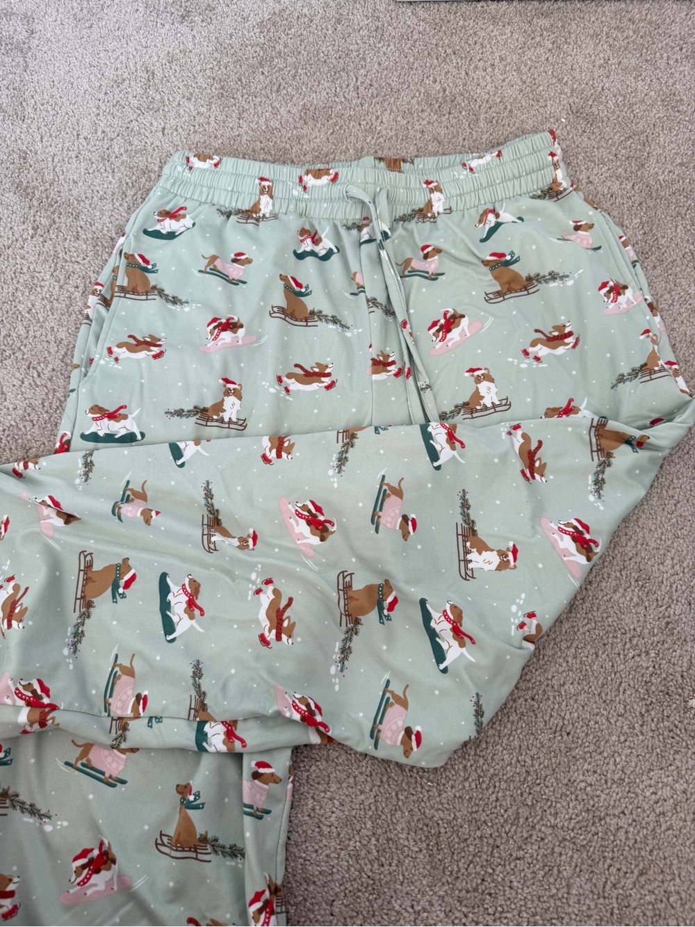 Mint Green Holiday Dog Print Pajama Pants